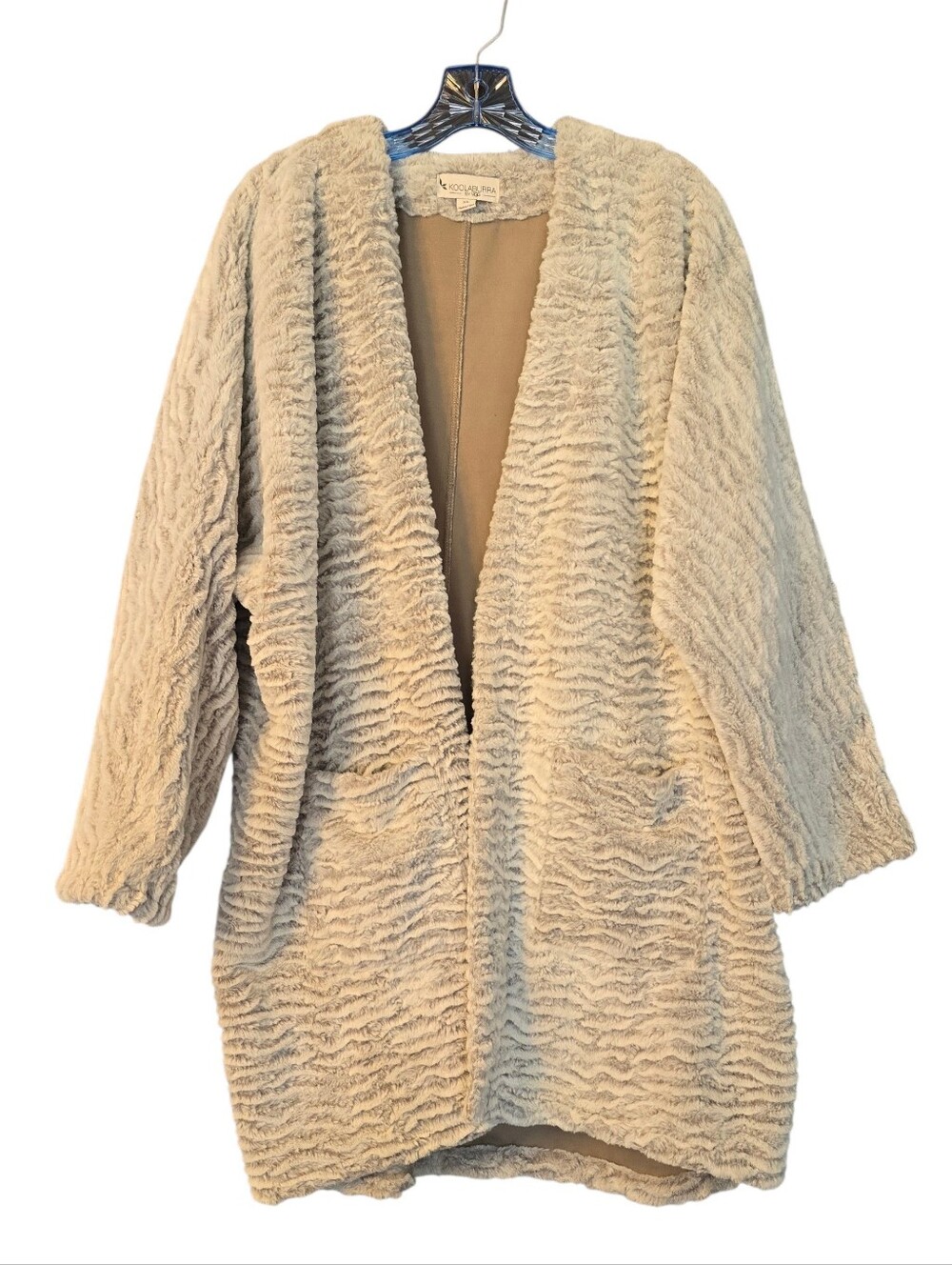 Koolaburra by UGG Faux Fur Frosted Cardigan Soft Gray and White XL READ